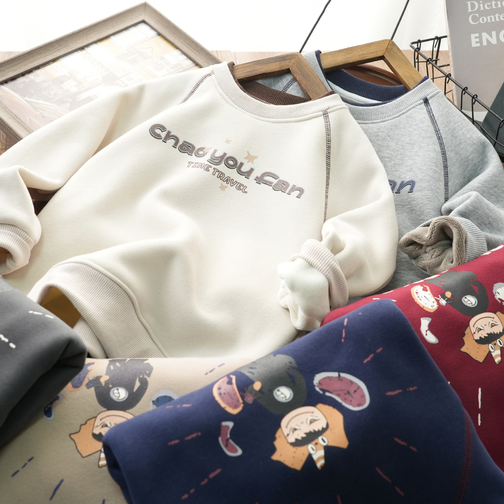 休闲秋冬儿童字母加绒卫衣运动上衣中大童圆领长袖3032