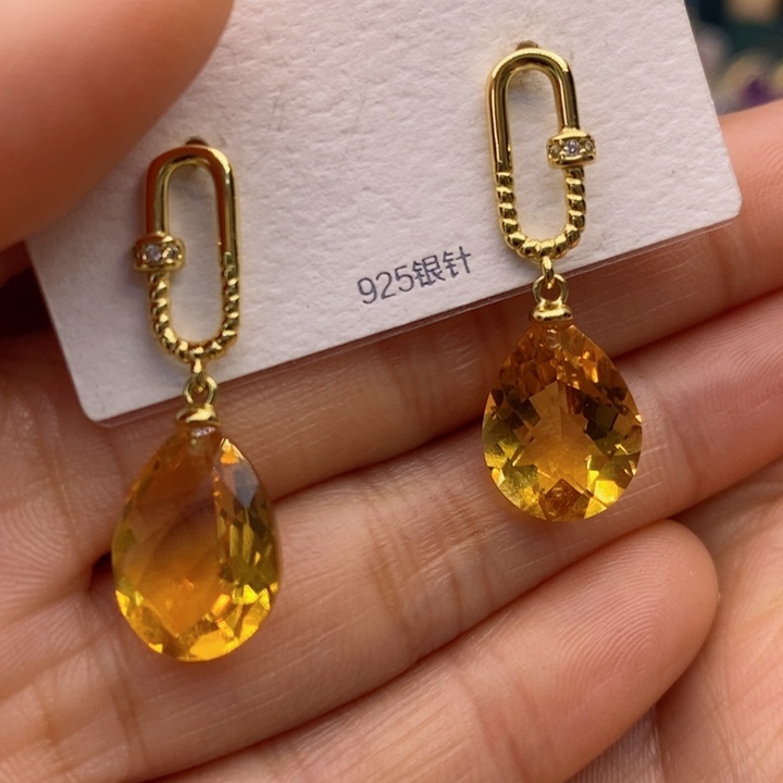 水晶耳饰银S925镶嵌天然水晶耳饰