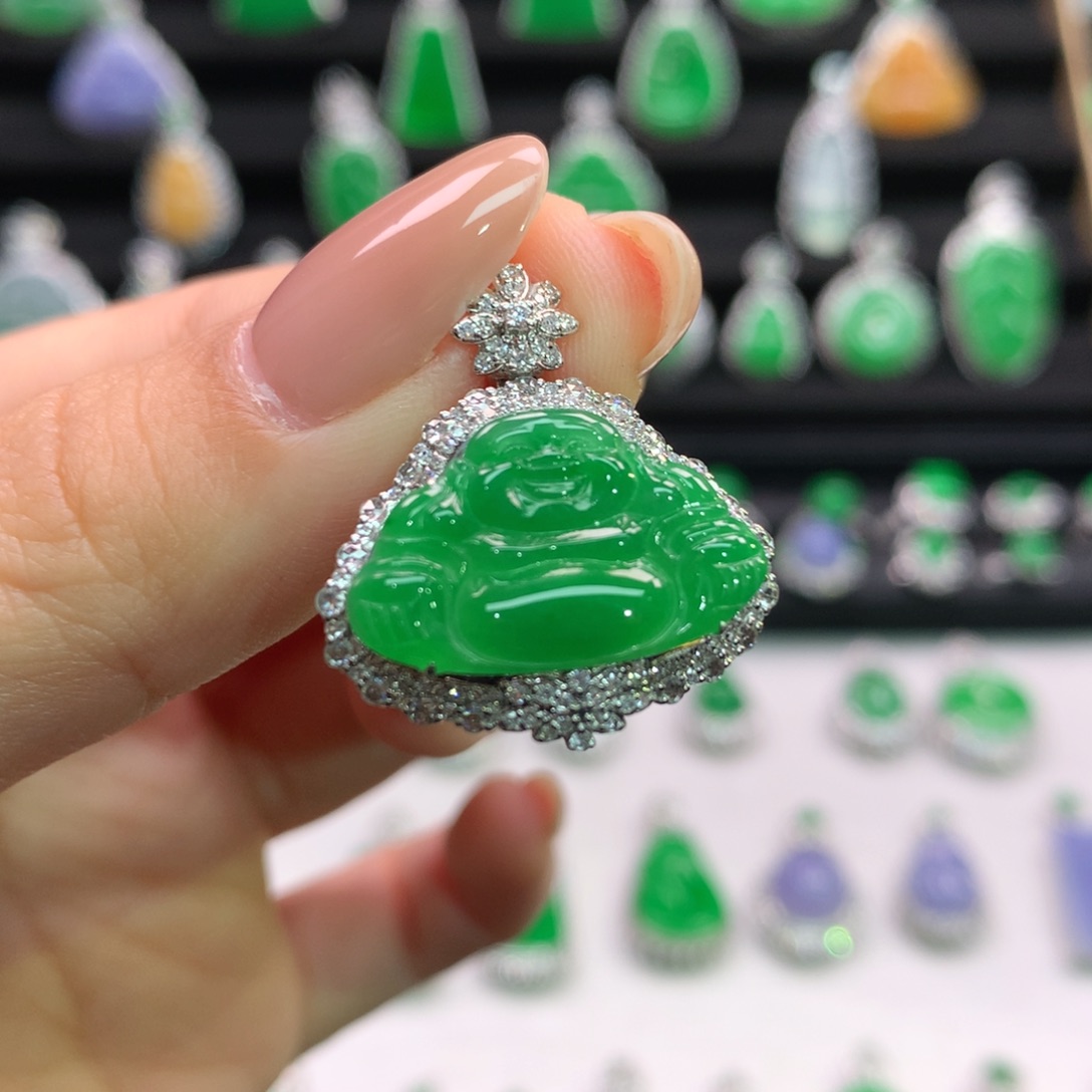 翡翠吊坠(不含链)18K金镶嵌