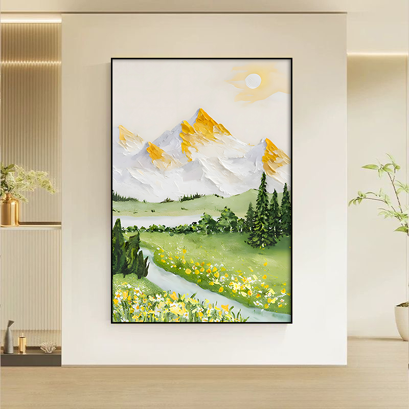 Y50日照金山客厅沙发背景墙装饰画奶油风油画高级感玄关过道挂画