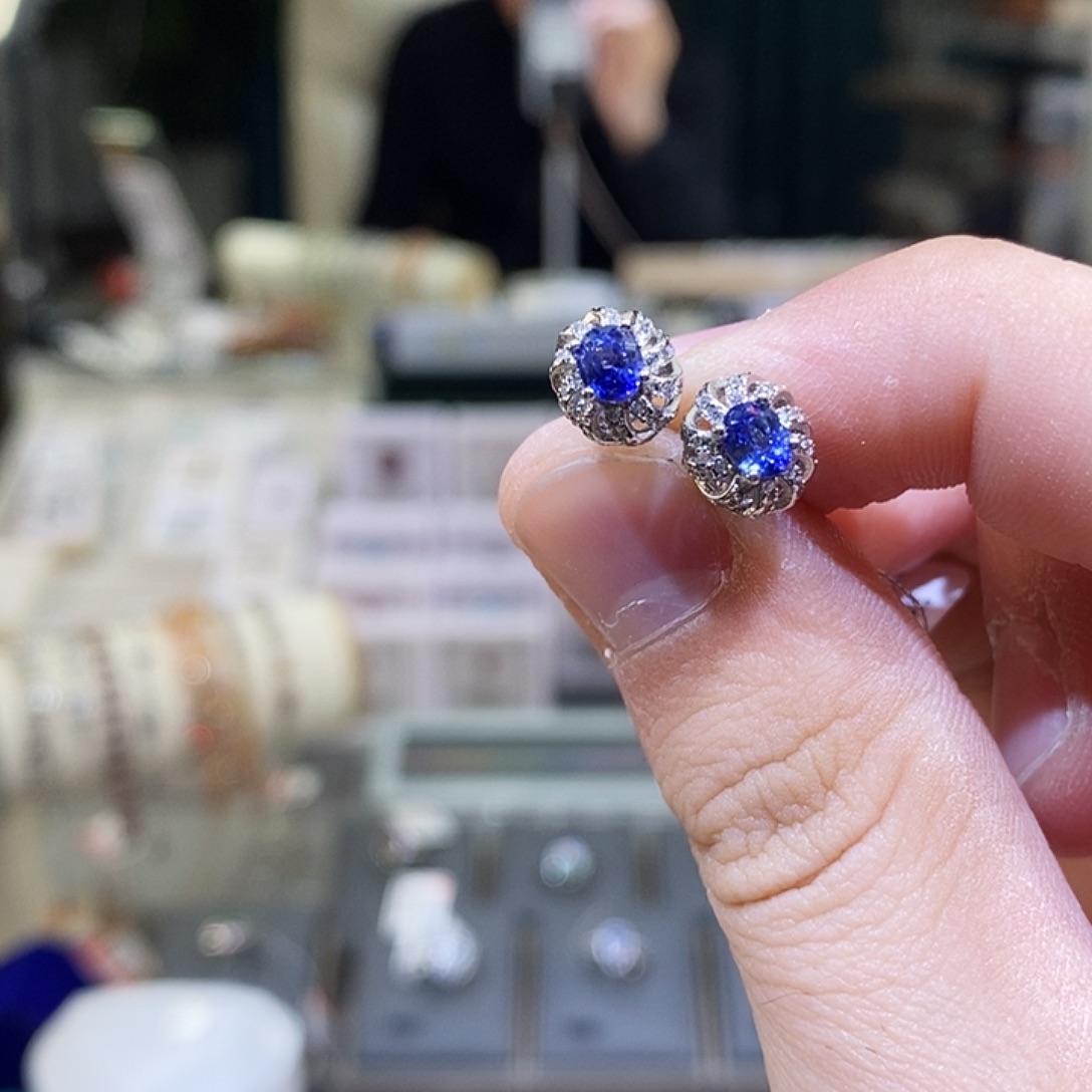 蓝宝石耳饰银S925镶嵌