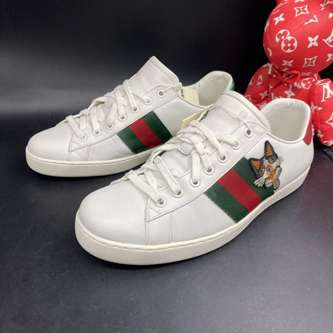 95新 GUCCI/古驰 白色法斗ACE时尚休闲舒适板鞋42.5欧码ddm1120