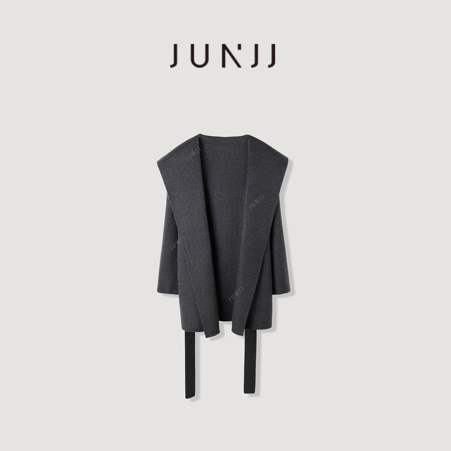 杰瑞【德芙大衣+悉尼假日】100羊毛双面呢大衣冬季宽松连帽毛呢外套