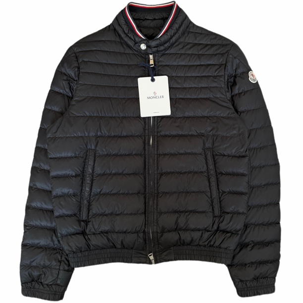未使用 MONCLER 黑色领口彩条手臂logo薄款羽绒服3码