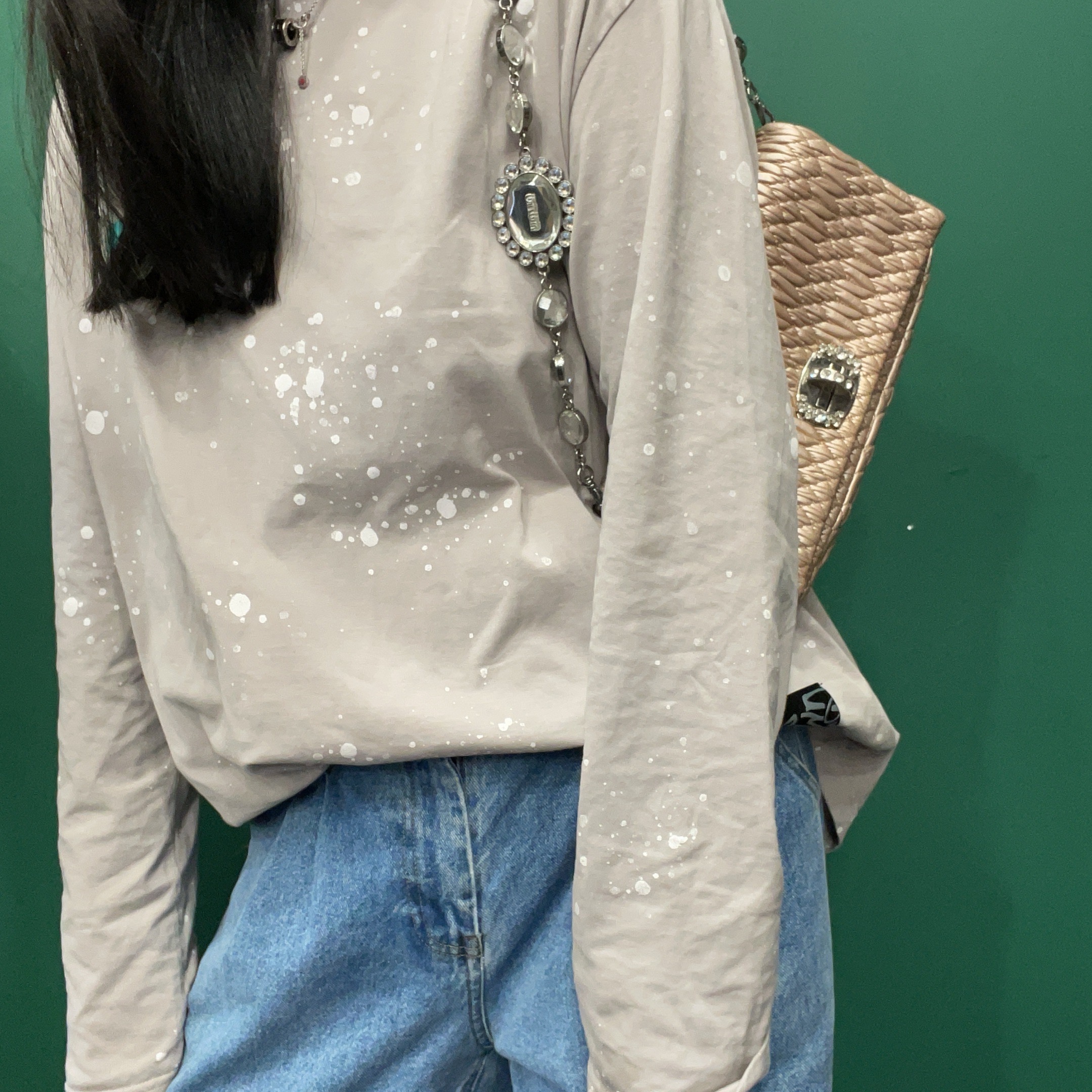 95新 MIU MIU/缪缪 【KK】 22BJ08 浅粉色褶皱宝石单肩包