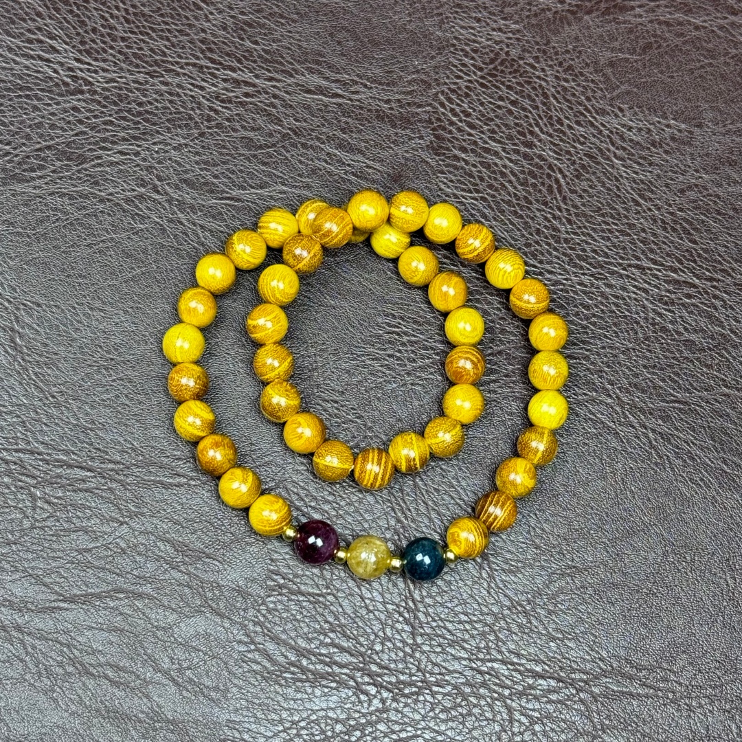 S1649黄金檀双圈设计款精美手串无礼盒（玉髓颜色随机）