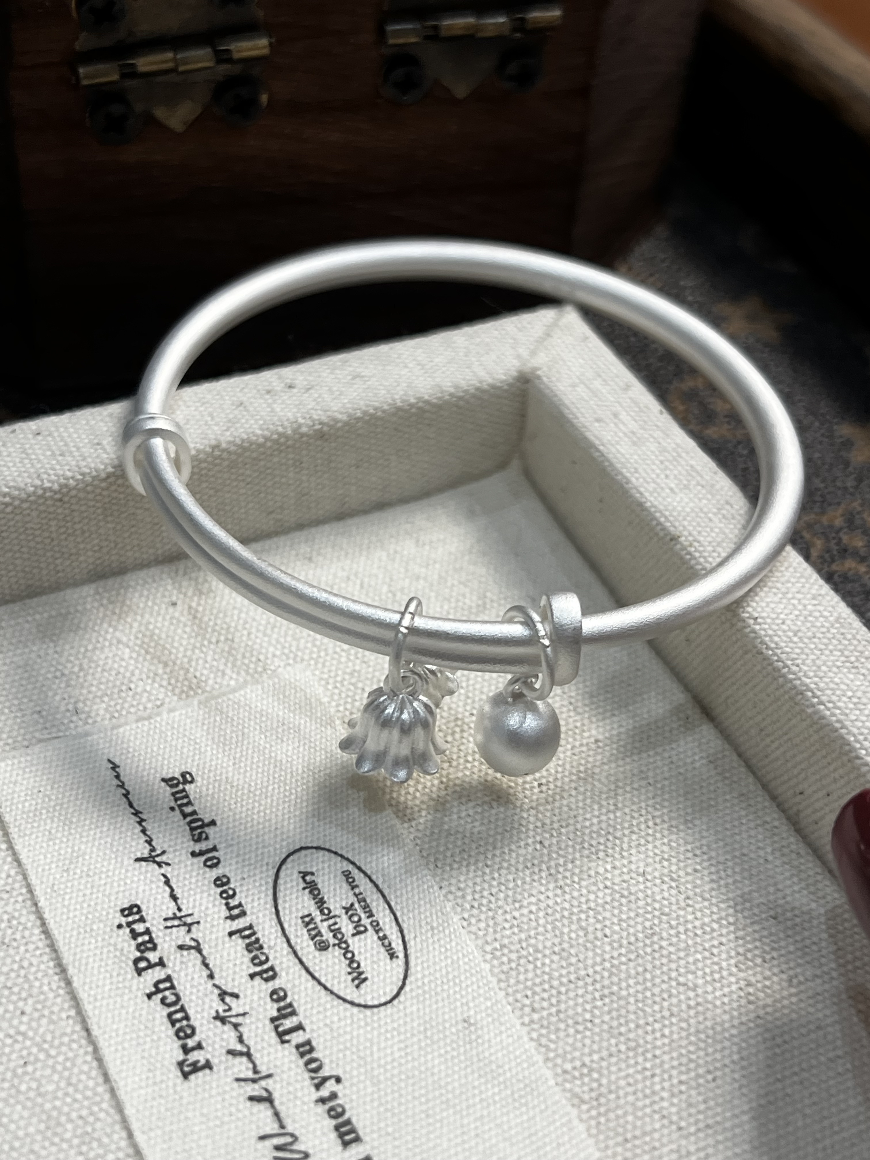 足银手镯  足银999古法两世欢开口可调节国风经典百搭女款镯子