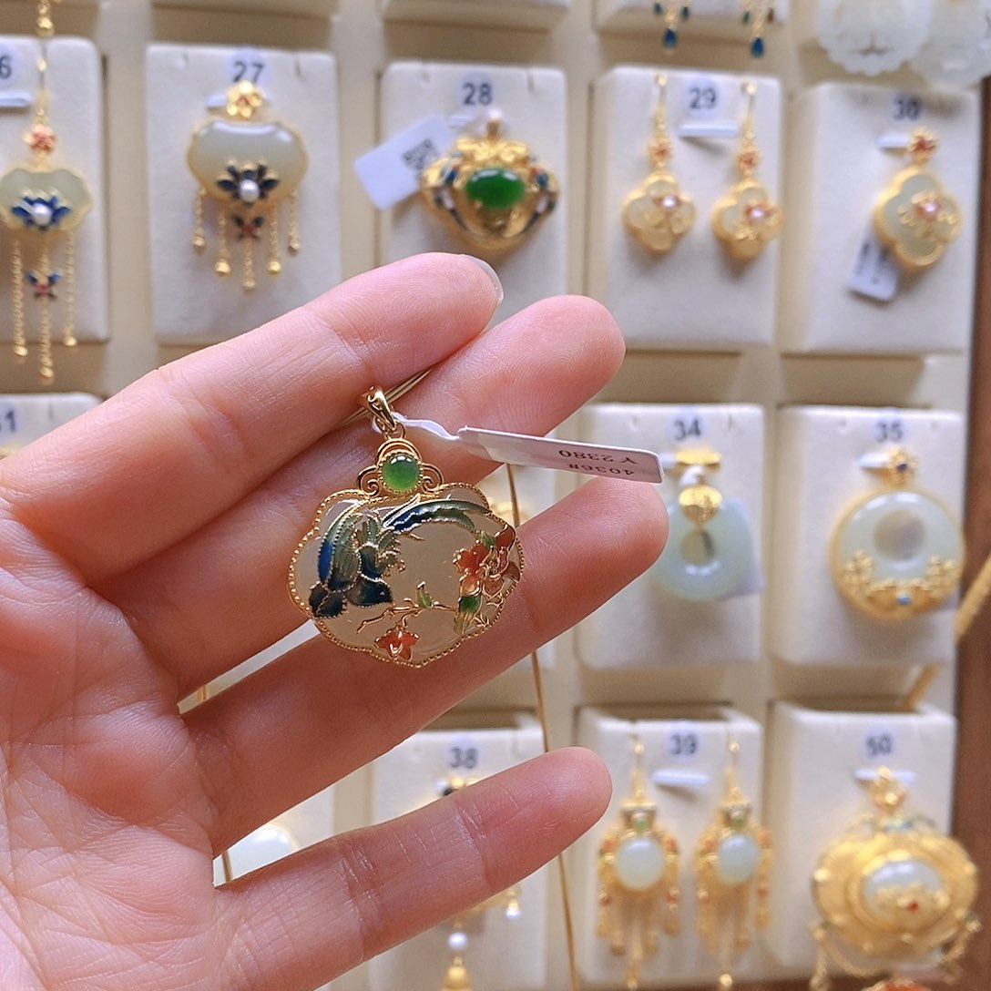 和田玉颈饰银S925镶嵌