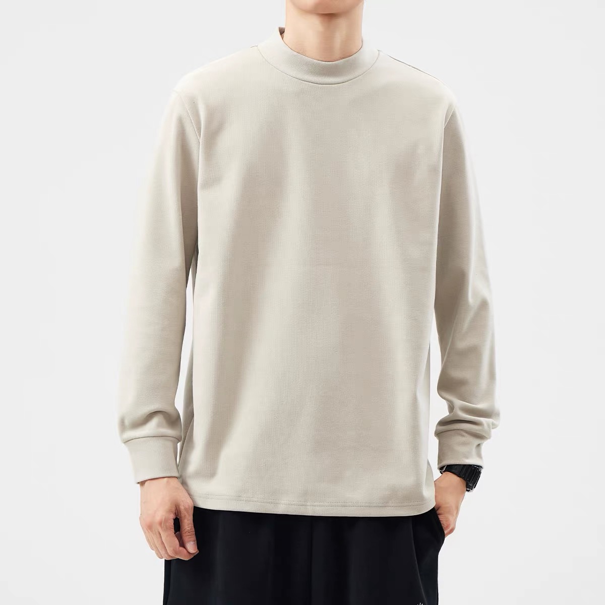 S3494重磅长袖T恤男半高领2025秋季内搭保暖打底衫