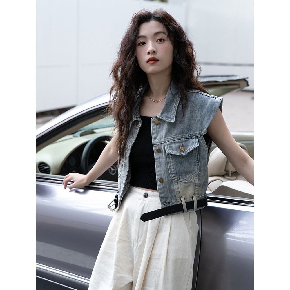牛仔马夹背心女2025新款夏季美式牛仔无袖马甲短款上衣外套女款