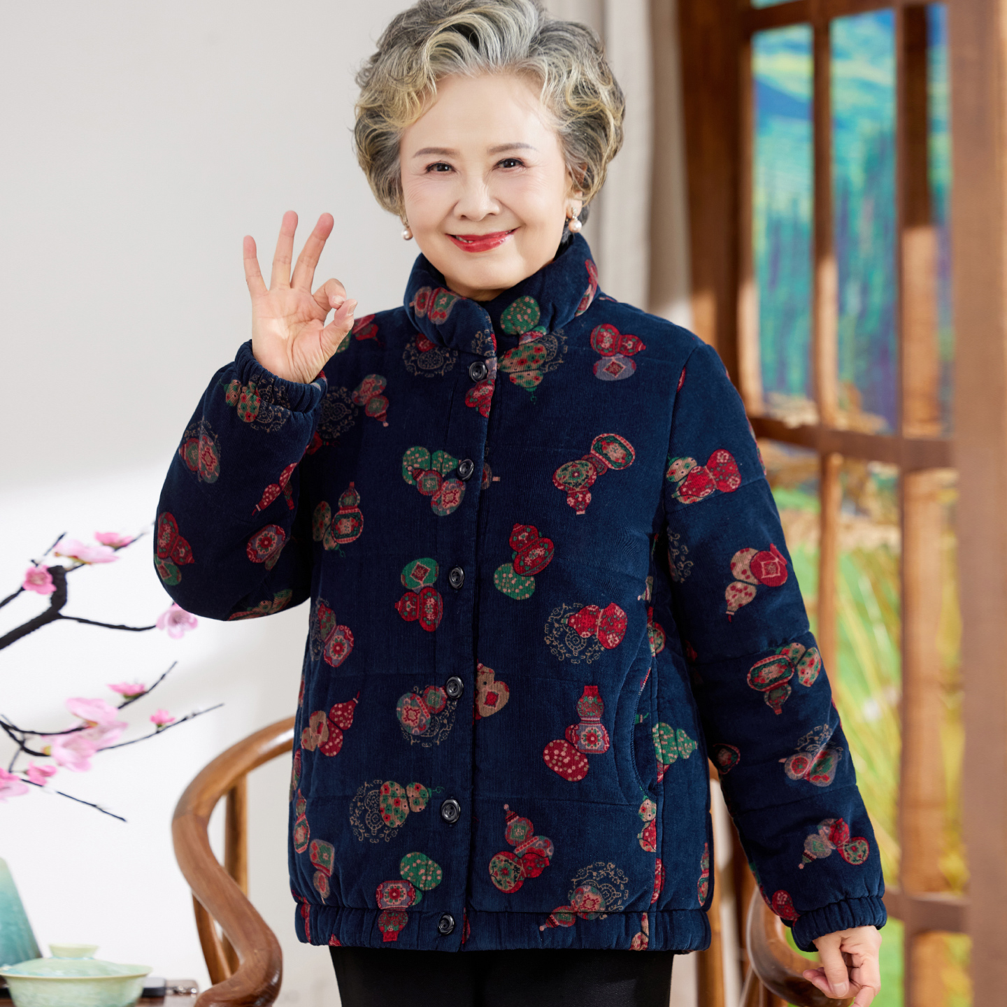 中老年冬季女装妈妈加绒加厚棉衣纯棉灯芯绒奶奶冬装棉服老人棉袄