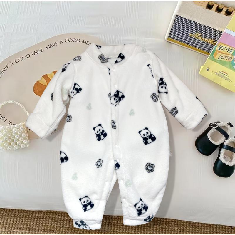 婴幼儿对开奥粒绒连衣亲肤透气保暖爬服哈衣秋冬长袖婴儿家居服