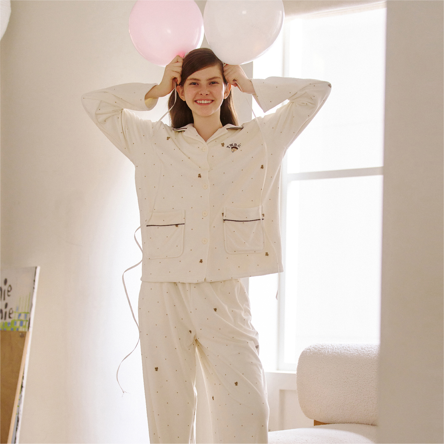【发发专属】TW小熊星点绒光秋冬家居服套装