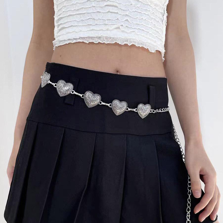 个性复古爱心雕花腰链女甜酷辣妹时尚金属腰带小众设计百搭配饰潮