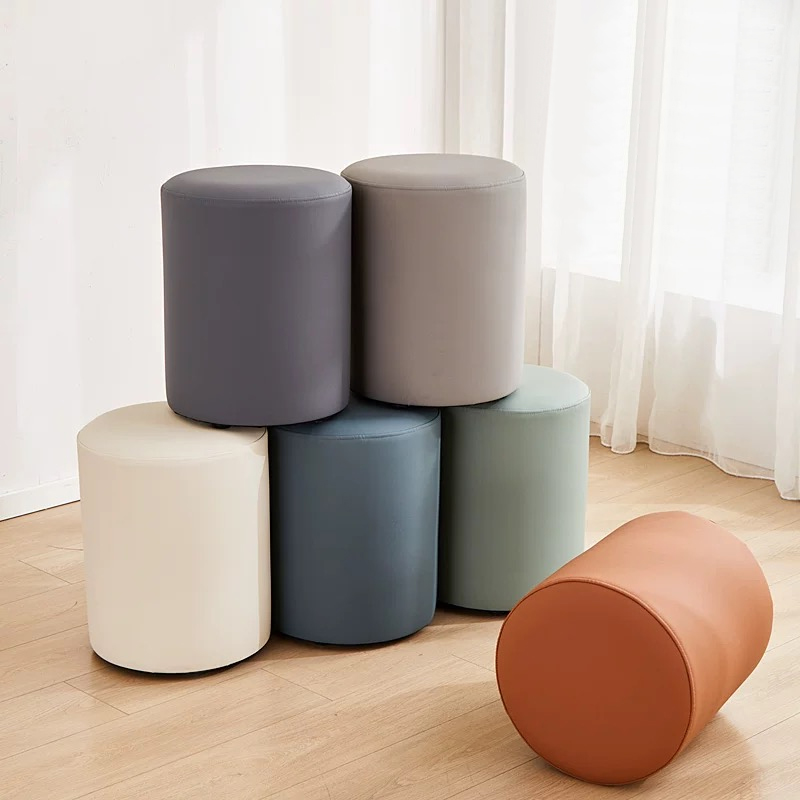 时尚化妆凳简约换鞋凳展会凳网红美甲凳试衣间穿鞋凳软包皮革圆凳