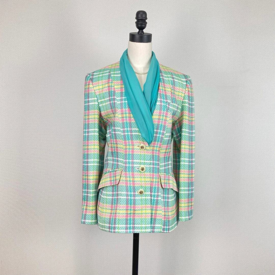 羊毛格子小香风休闲西装外套