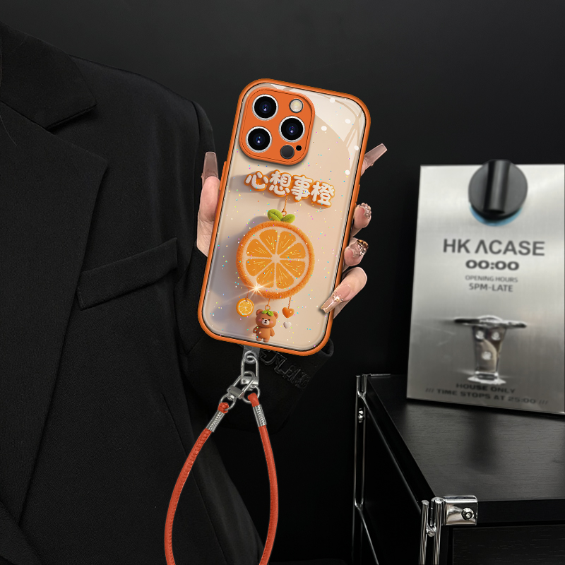 适用【苹果/oppo/华为/vivo/小米】金属漆爱马橙心想事成防摔水凝壳