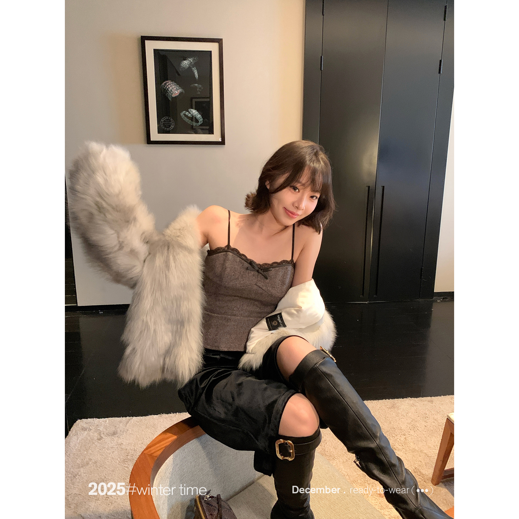 SUNONEONE【12.08 20:00】旧唱片可调节肩带花边收腰背心吊带H1692D