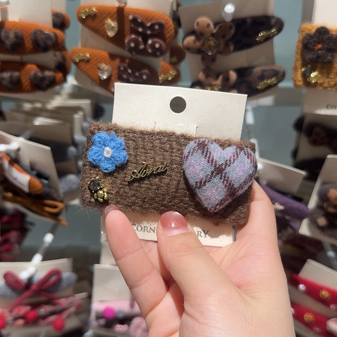 布艺非金属紫色格子爱心