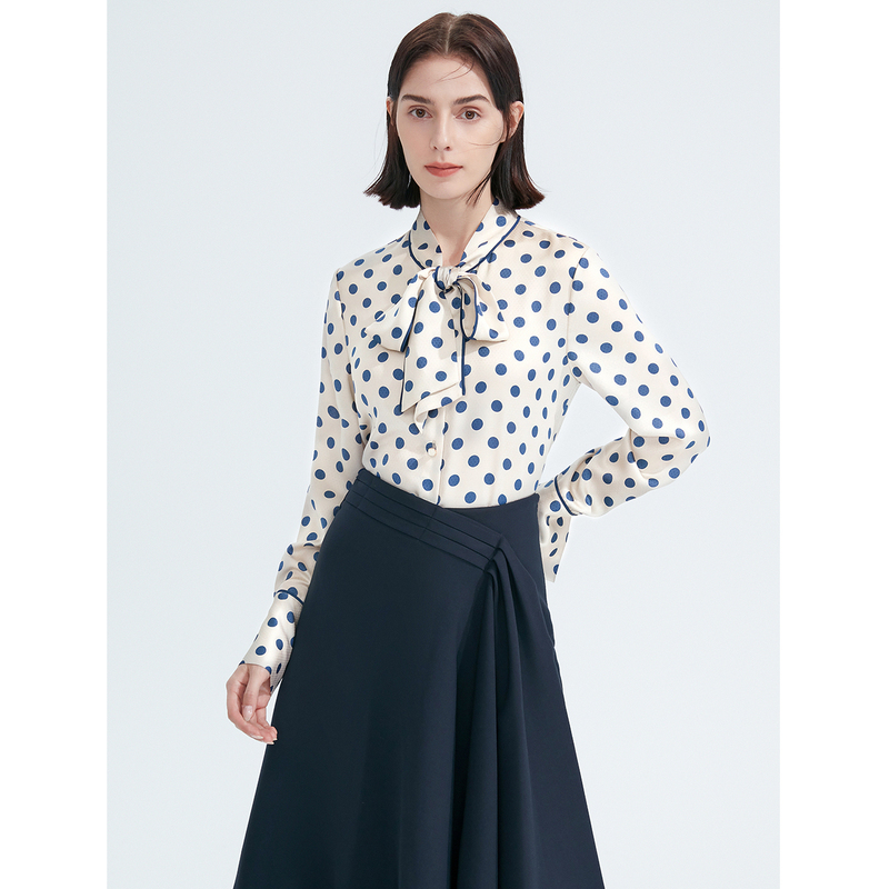 朗姿法式复古波点印花通勤职场气质高级感衬衣冬季新款衬衫
