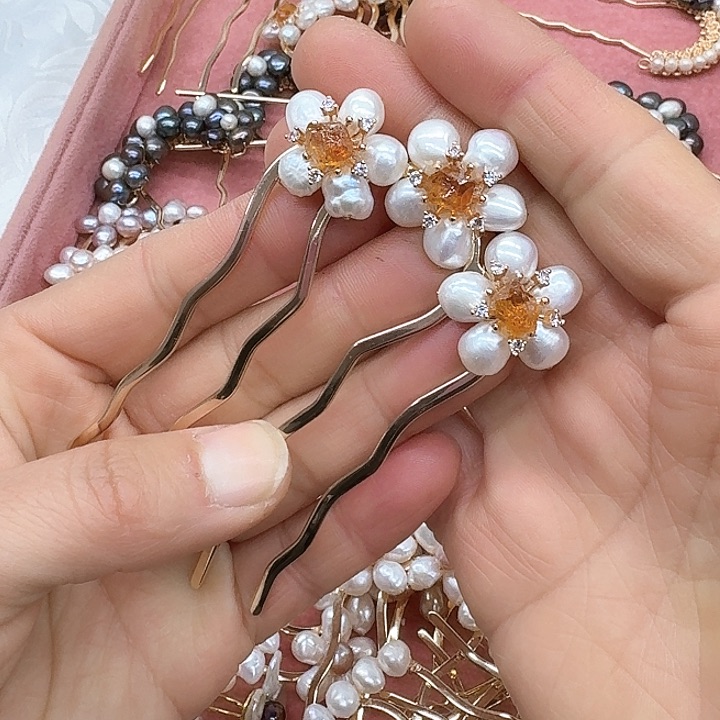 淡水珍珠发饰银S925镶嵌