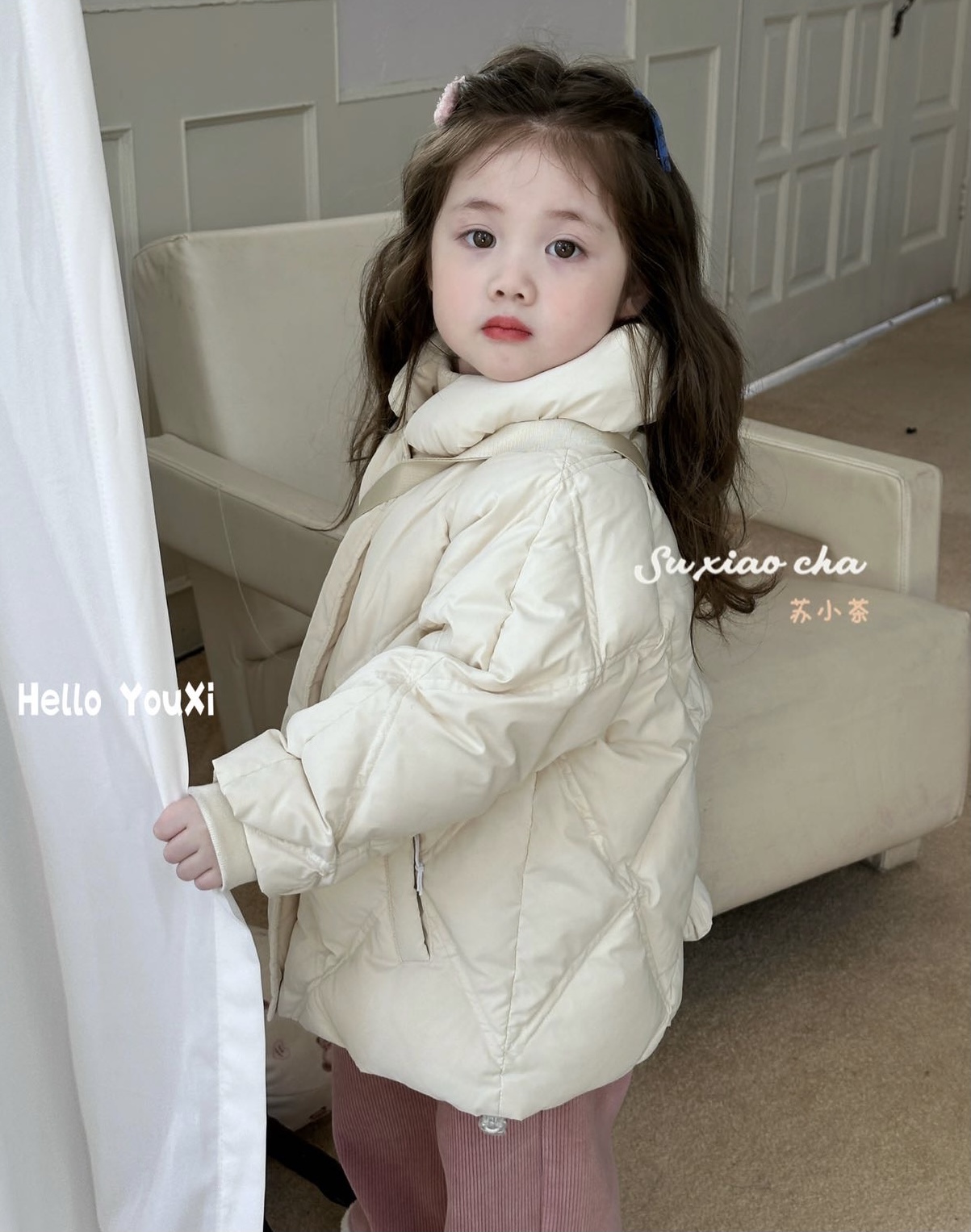 【苏小茶清仓NO退换】女童冬季小熊背包简约款羽绒外套