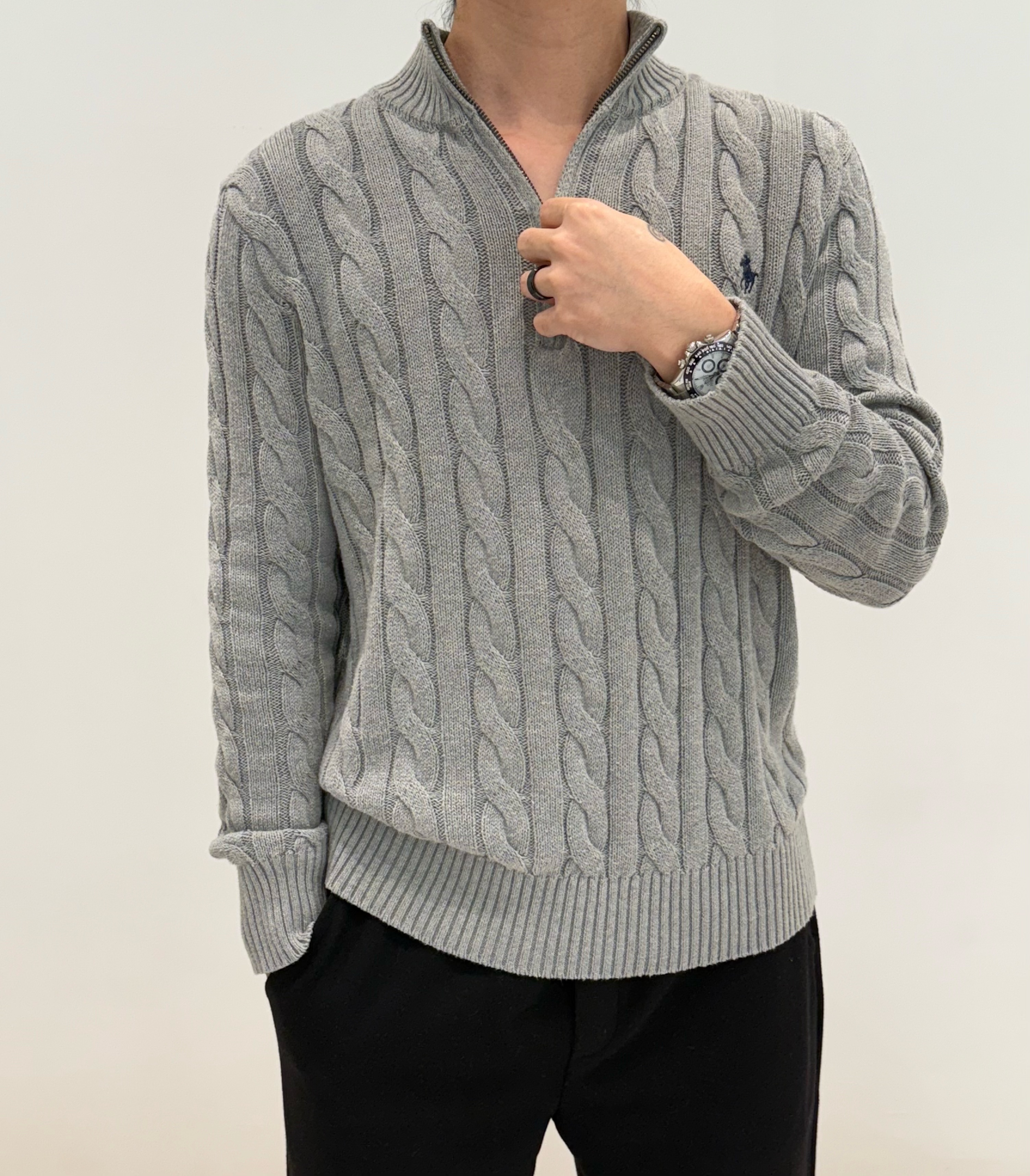 【铭总】半拉链 1半高领针织长袖毛衣 老钱风男女同款百搭秋冬