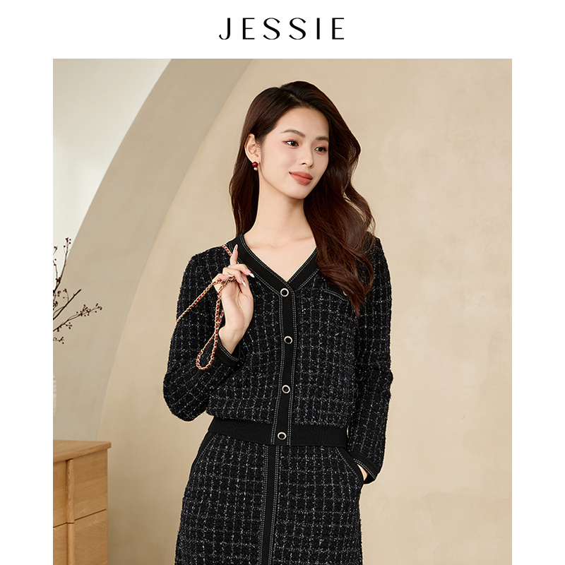 【粉丝专属】JESSIE高级感开衫女秋冬新款洋气独特别致上衣深蓝色毛
