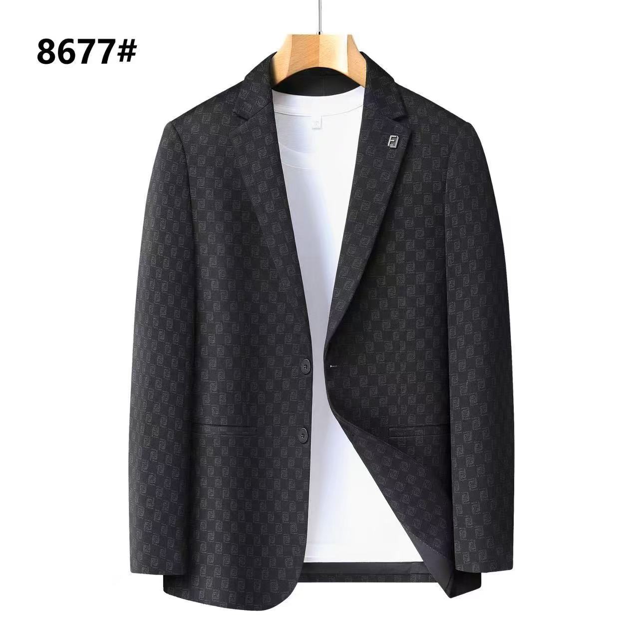 8677秋季黑色暗纹男款西装休闲标准西服