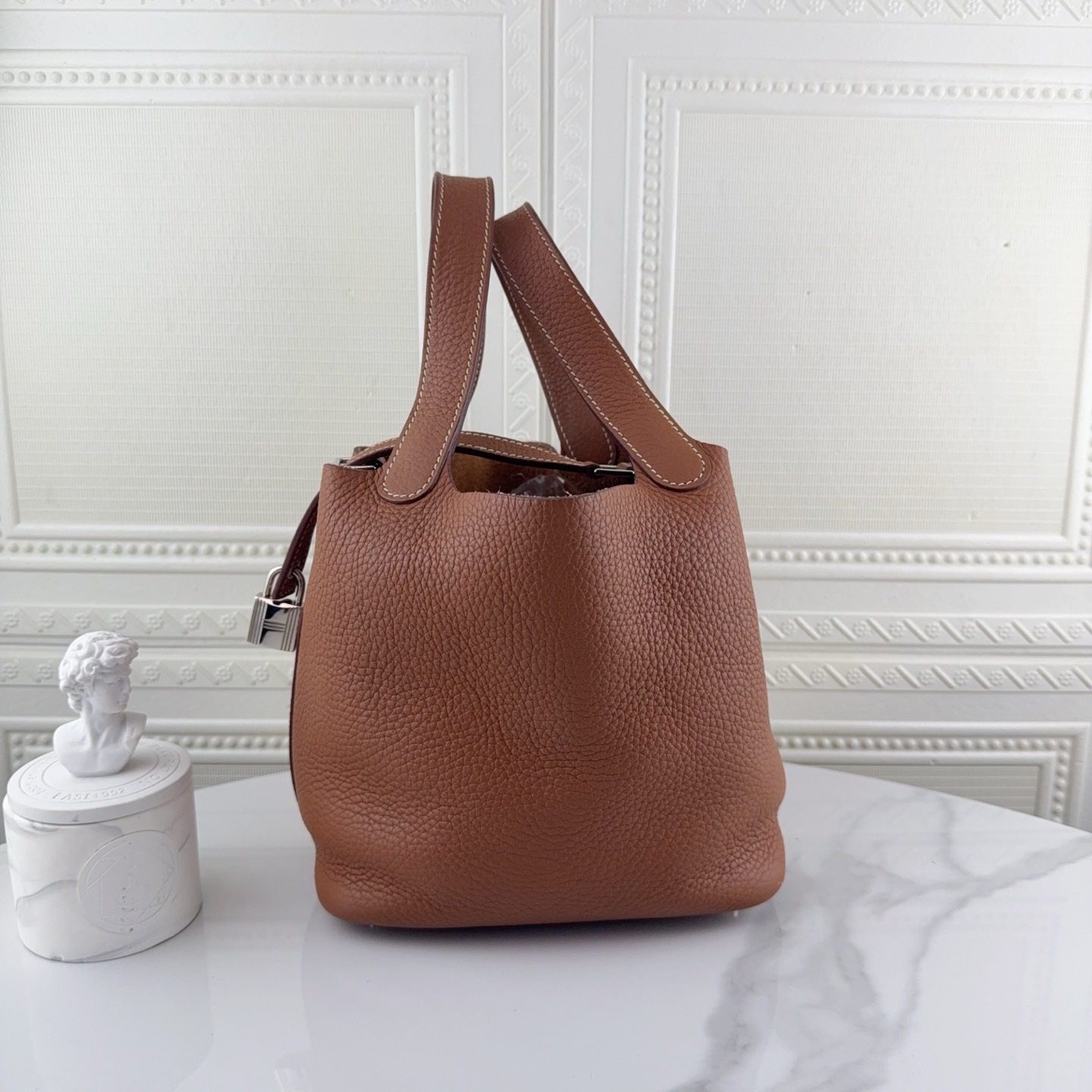 99新 Hermes/爱马仕 女士时尚经典金棕银扣 菜篮子18 X刻二奢包包