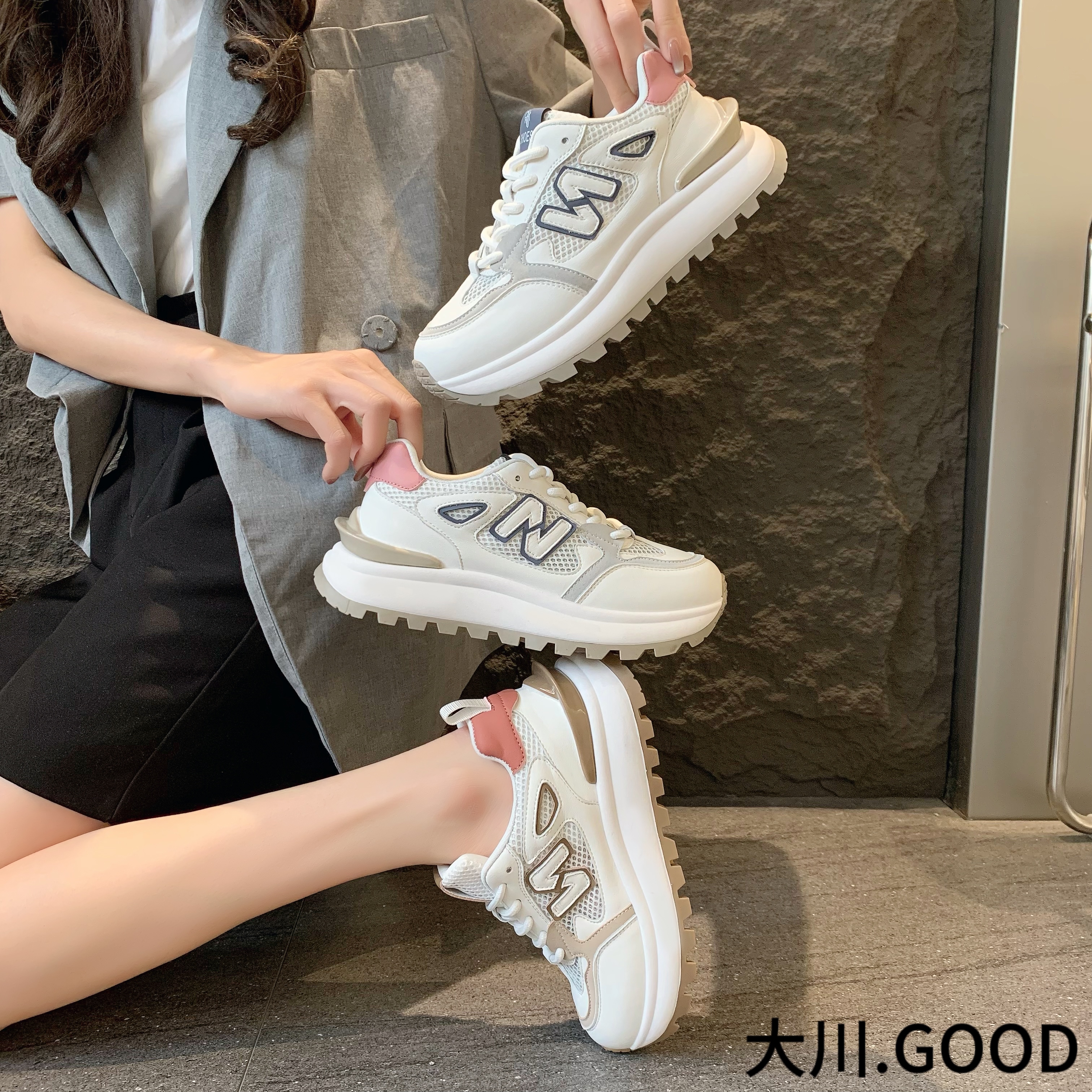 【棉花糖】老爹鞋女款2025新款春季华夫鞋女增高休闲运动鞋852