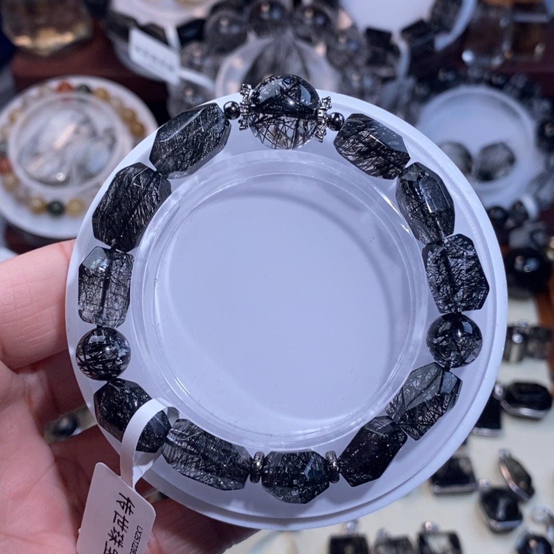 手链水晶未镶嵌黑发晶设计款9mm毕业级随形全透体