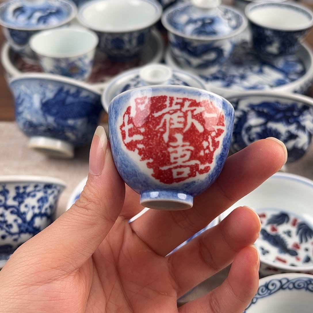 山***荷瓷杯子手工手绘杯子