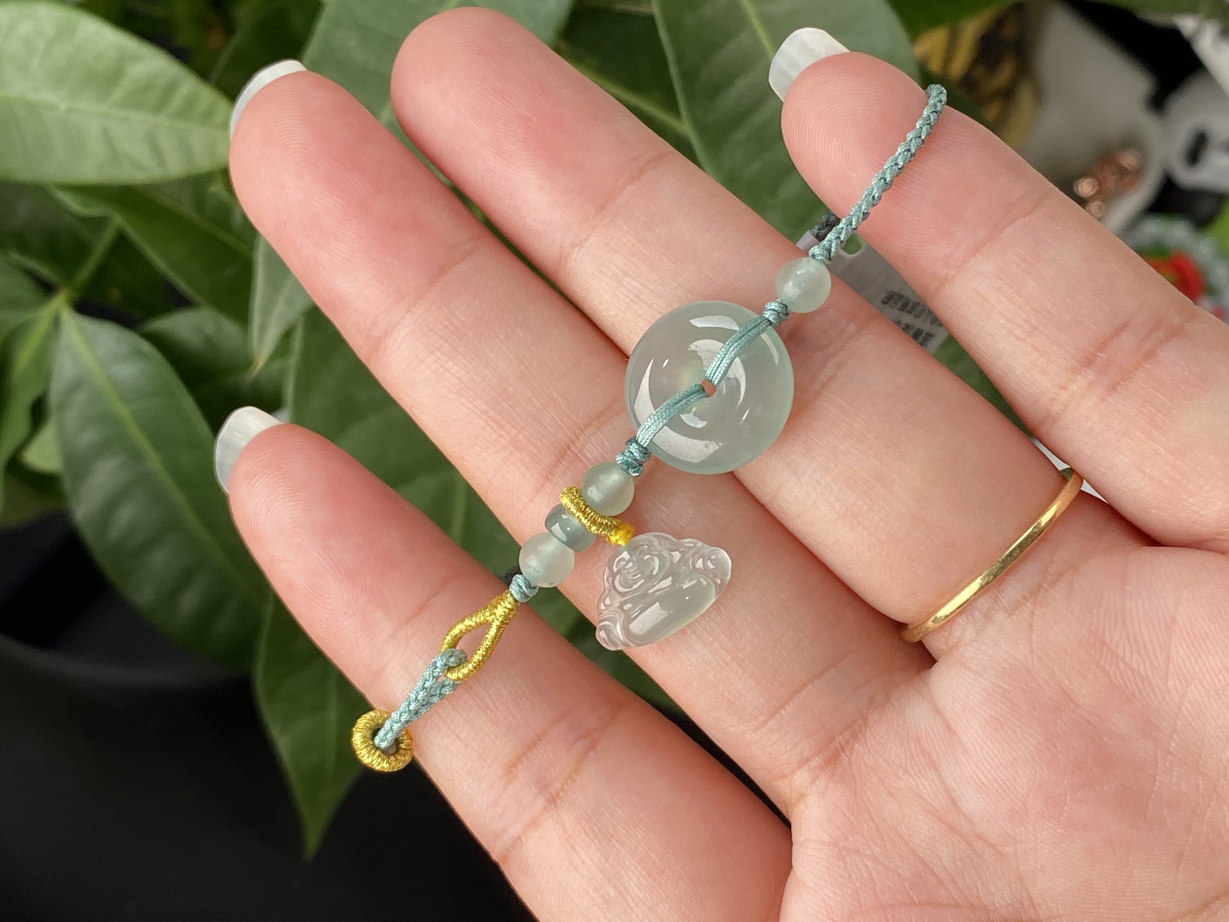 纯天然翡翠A货冰种平安扣diy手链小佛公设计款