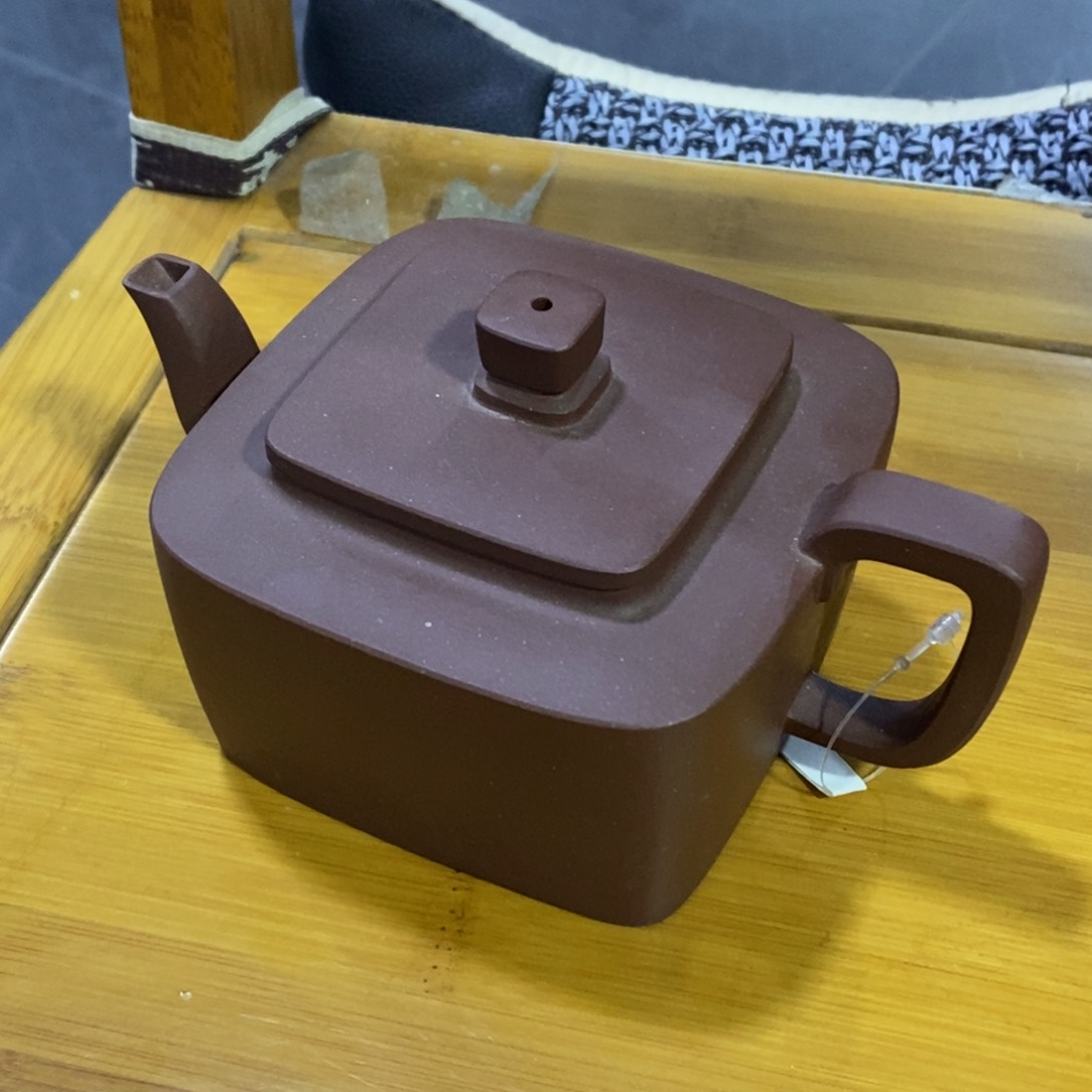 紫砂茶壶白9 四方 紫泥