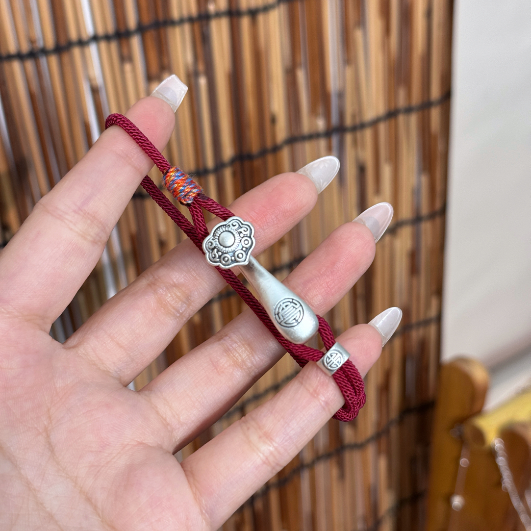 足银布艺手链 足银999如意红绳手链女纯银编织情侣本本年好运手绳