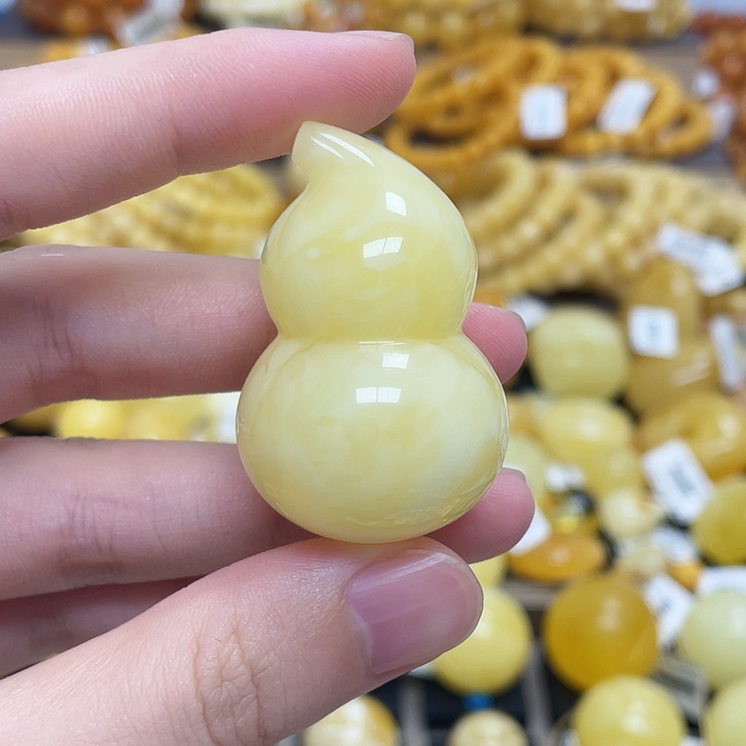 蜜蜡未镶嵌珠宝奇石葫芦满蜡白花43.5mm✖️28m m