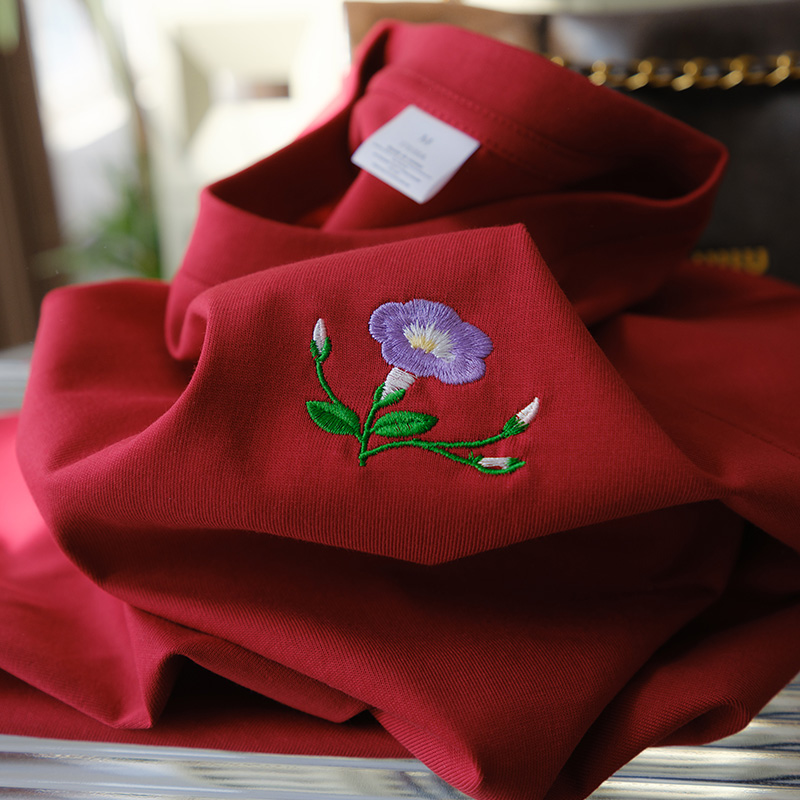 牵牛花刺绣100纯棉白色短袖t恤女2025夏季新款爆女装半袖男士体恤