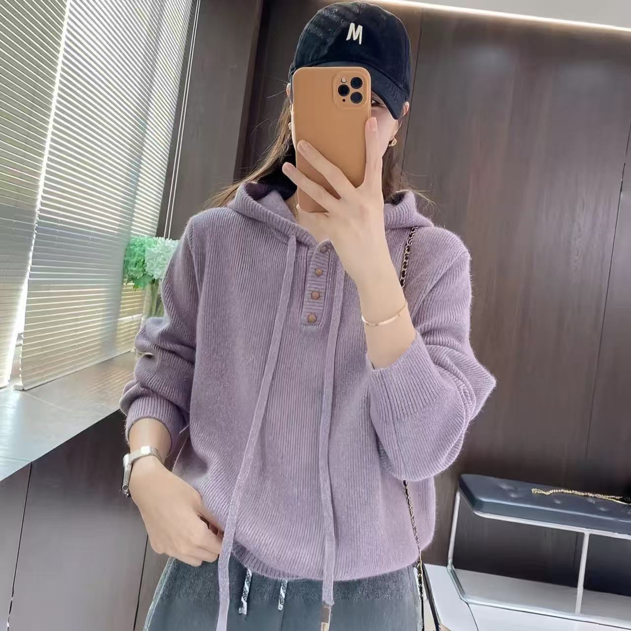 【欧洲站--帽子衫高级灰】加厚2025秋冬新款针上衣毛衣女洋气百搭