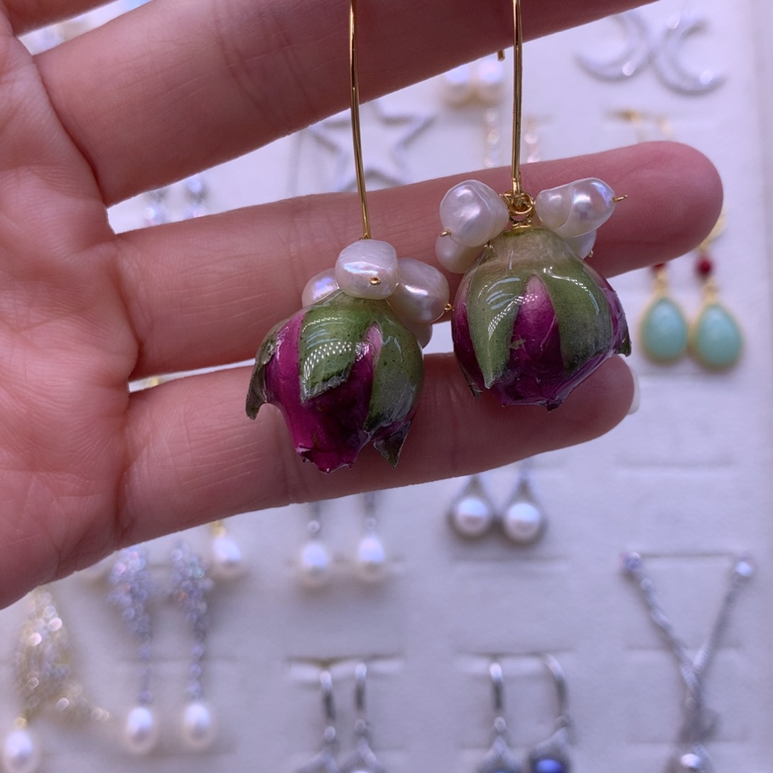 合金淡水珍珠耳饰