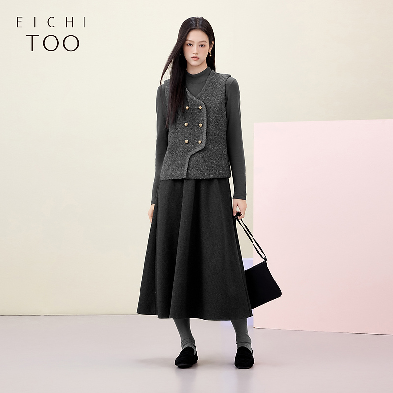 爱居兔高级灰套装裙冬季小香风两件式连衣裙EQLFJ4P001A