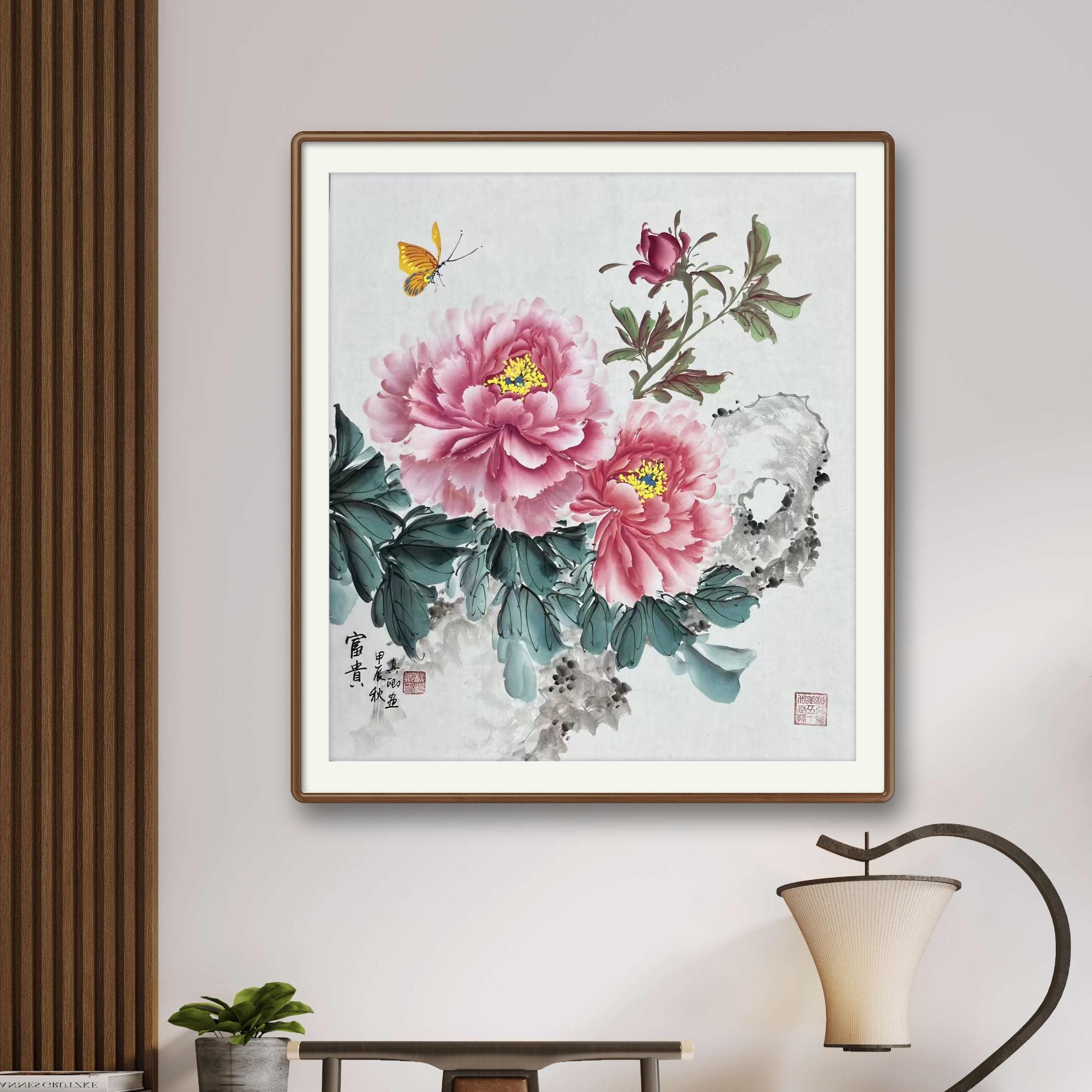 《富贵》柳真卿纯手绘画画50*50cm未装裱（框是效果图）