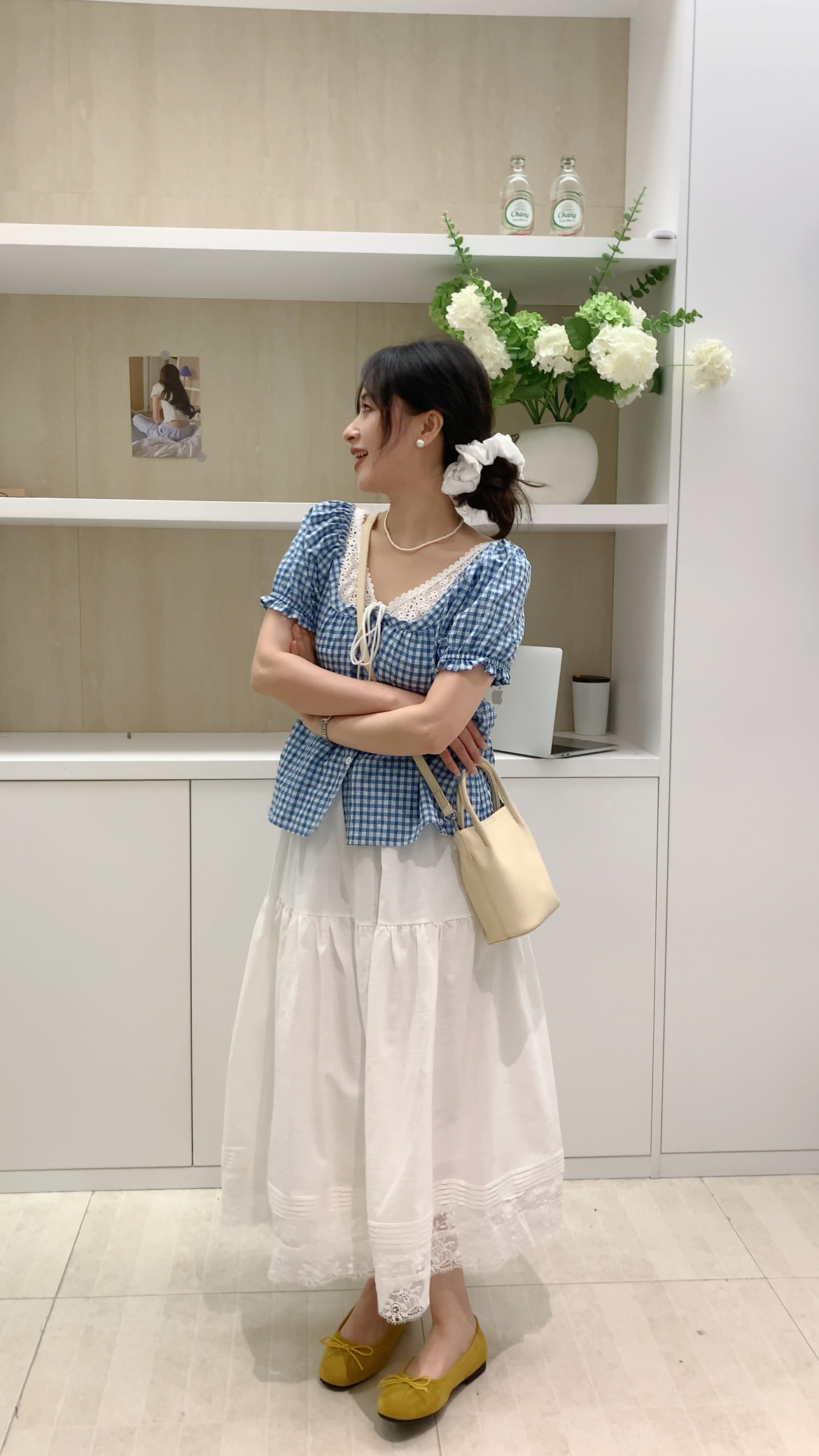 程程推荐【86861】档口直发韩系女装花边U领格子纹衬衫