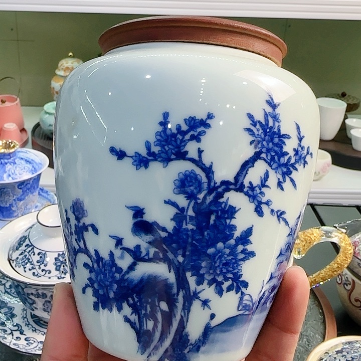 青花瓷器茶具套装旅行套装 茶叶罐玻璃杯等