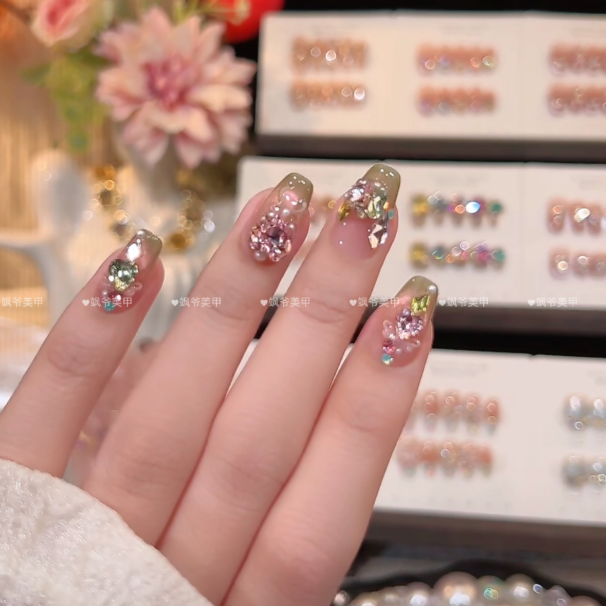 西瓜棒棒冰-美甲店手工美甲-可重复佩戴-掉钻包补