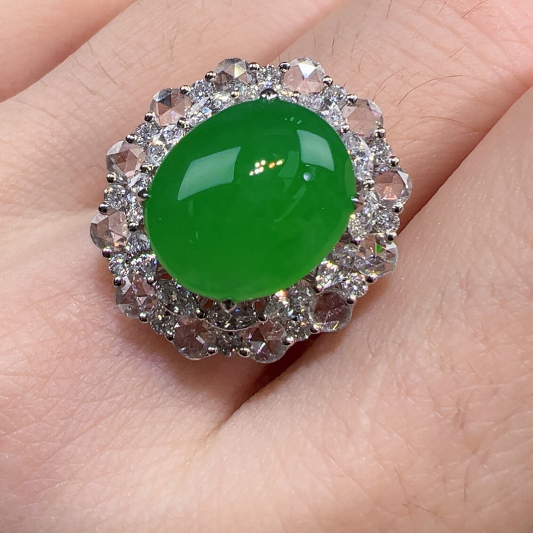 翡翠戒指18K金镶嵌戒指