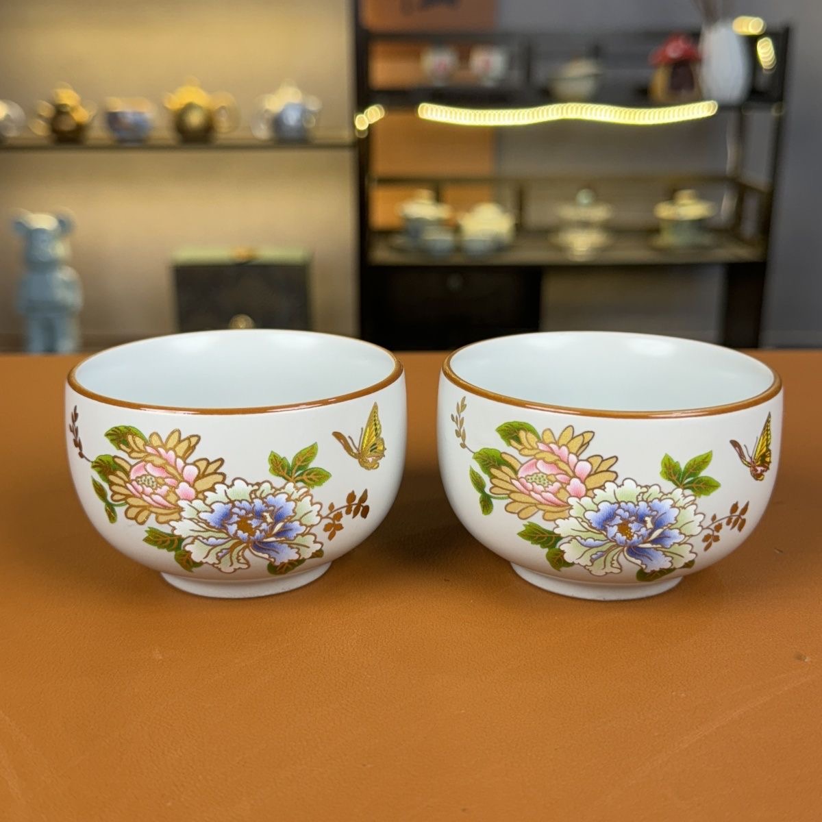 汝窑粉彩蝶恋花陶瓷主人杯（两个）610