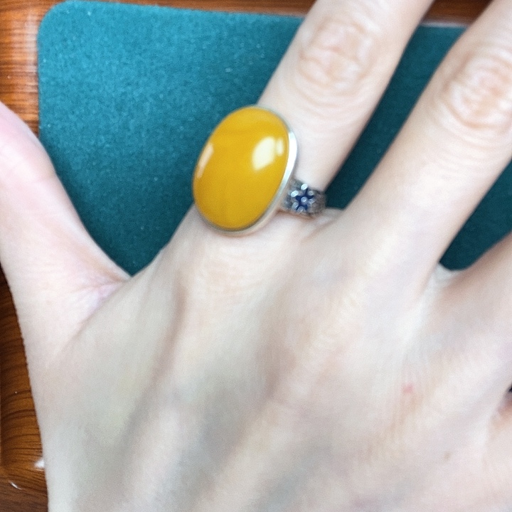 蜜蜡戒指银S925镶嵌戒指