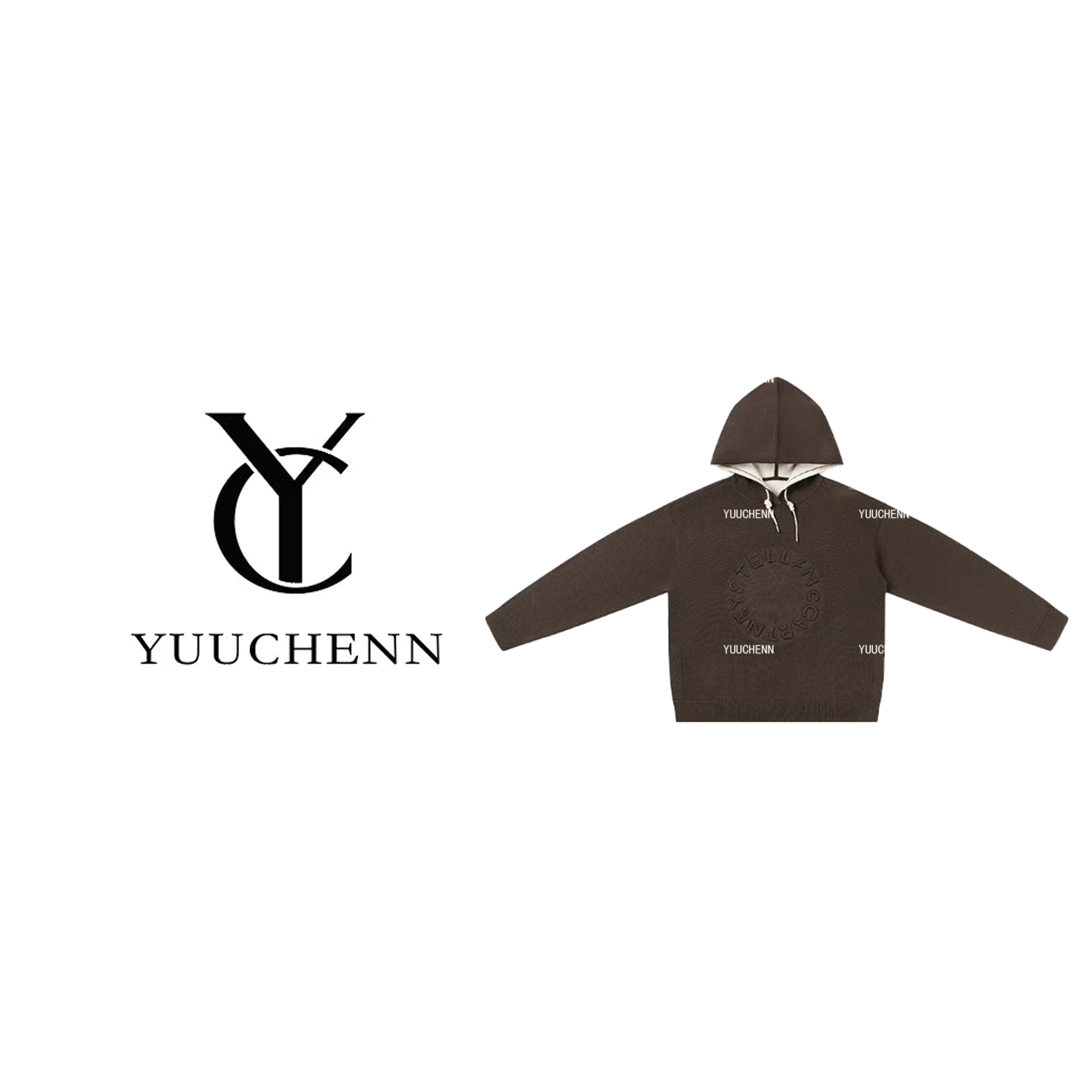 YUUCHENN绵羊毛印花连帽针织衫女时尚百搭休闲风卫衣衫23C30303