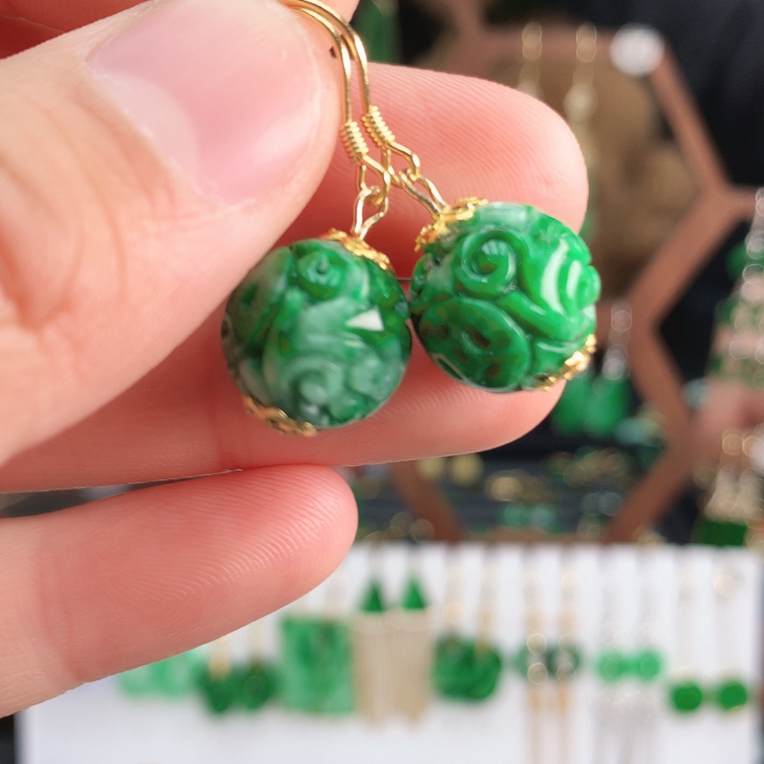 翡翠耳饰银S925镶嵌耳饰